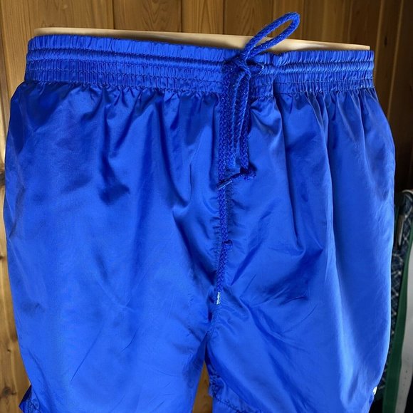 VTG 80s Adidas Track High Shorts Men's Size Large Solid Blue Trifold Polyester - Picture 5 of 10